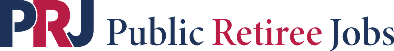 PRJ Public Retiree Jobs logo with letters P, R, J in blue and red, followed by "Public Retiree Jobs".